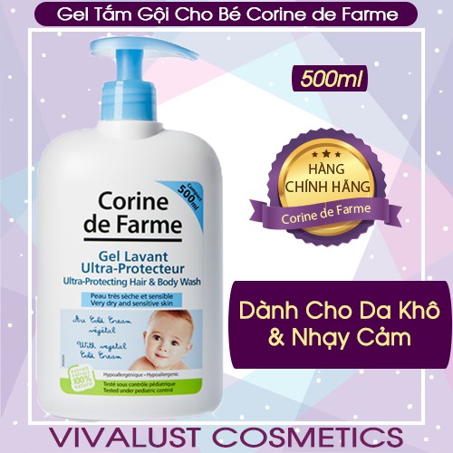 Sữa Tắm Gội Cho Bé Corine de Farme Ultra-Protecting Hair & Body Wash (500ml) - Dành Cho Da Khô và Nhạy Cảm