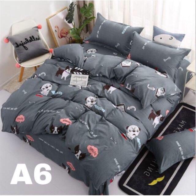 Trọn bộ 5 món vỏ bọc mền  và ga kèm 3 vỏ gối mẫu Khủng Long Bơ poly cotton - Vỏ chăn có khoá kéo