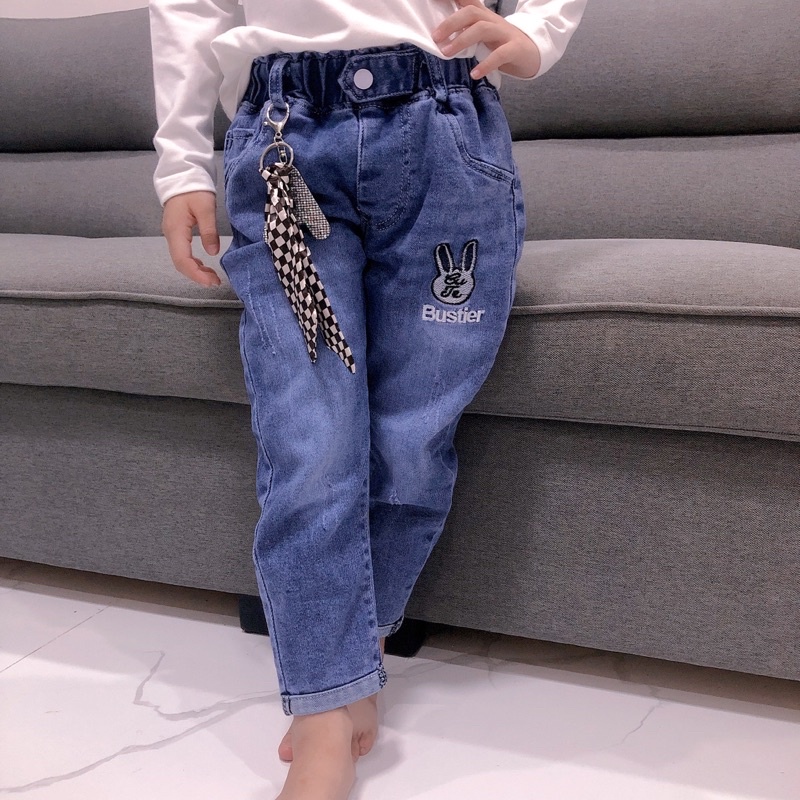 Quần bò quần jean bé trai bé gái phối phụ kiện chất vải cao cấp co dãn thoải mái - Beddep Kids Clothes