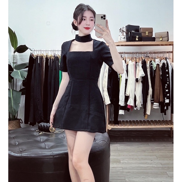 Váy Dạ Cổ Choker Hàng 2 Lớp Dày Dặn 2 Màu Có Ảnh Thật