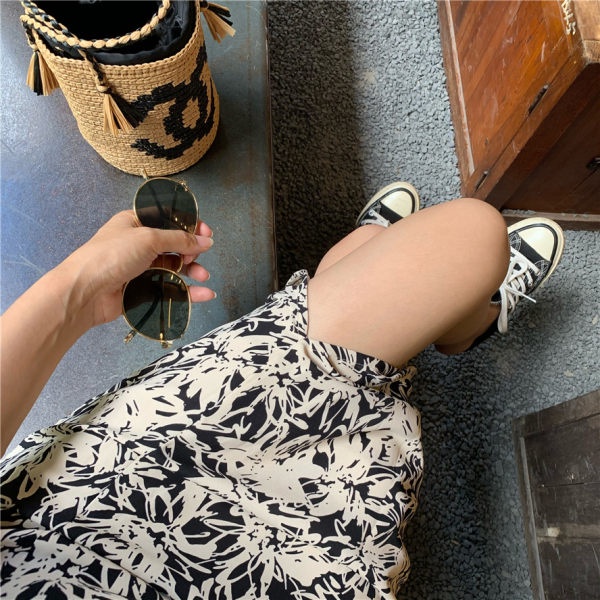 QKOOLE Đầm  ngắn tay kiểu hoa xẻ tà phong cách ulzzang thời trang Hàn Quốc gợi cảm dành cho nữ