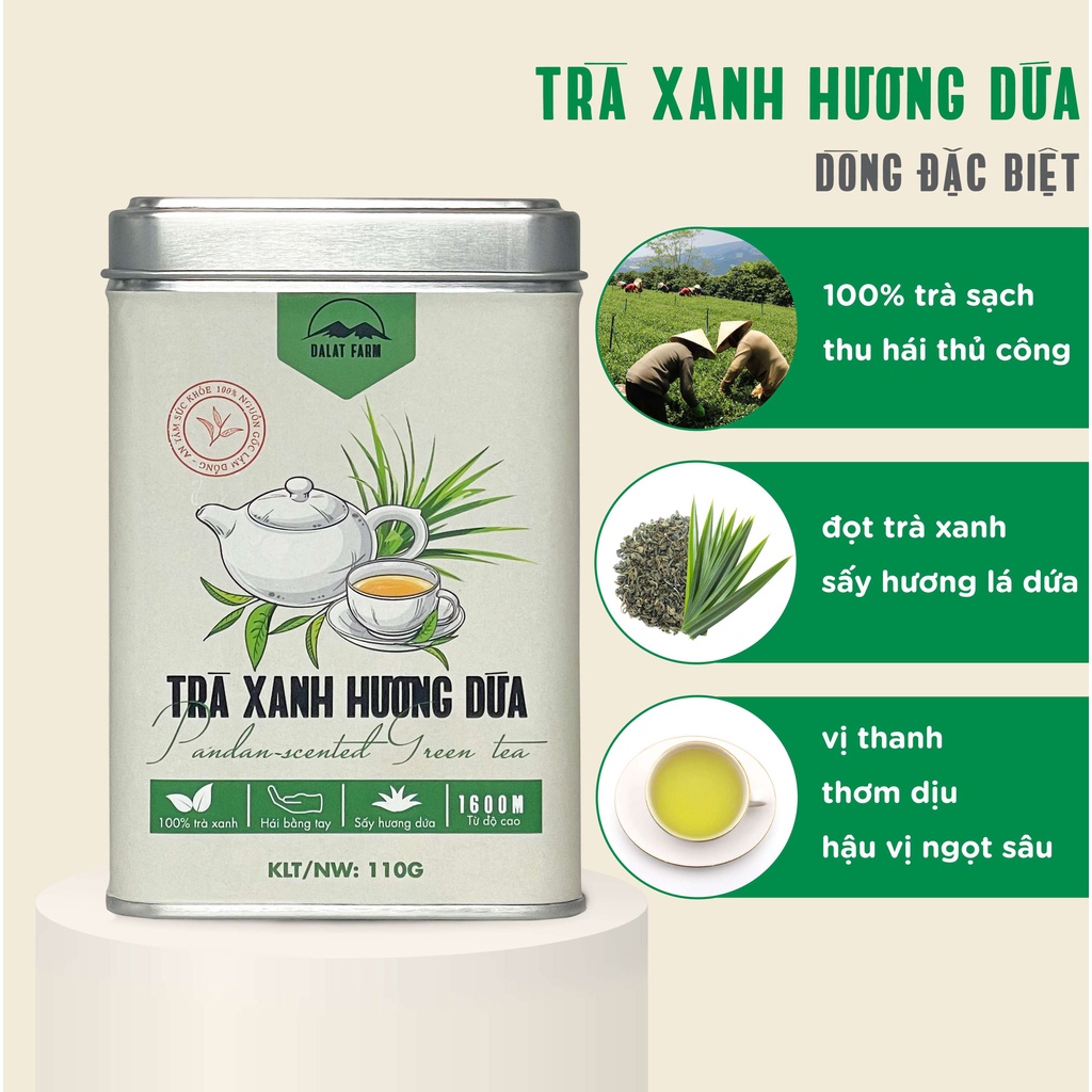 Trà Xanh Hương Hương Dứa Dalat Farm - Hộp 110Gr
