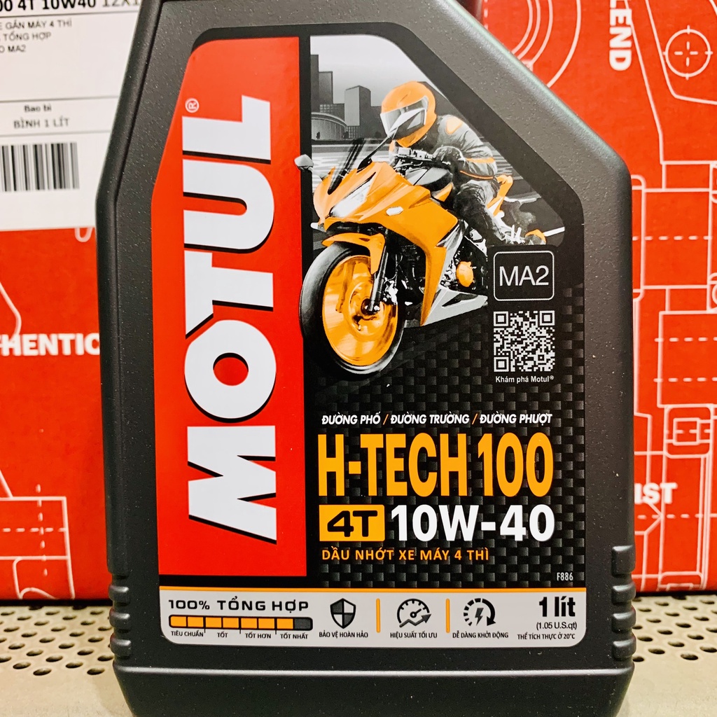 Nhớt Cao Cấp Xe Số Tay Côn Motul H-TECH 100 10W-40 Jaso MA2 API SN Fully Synthetic