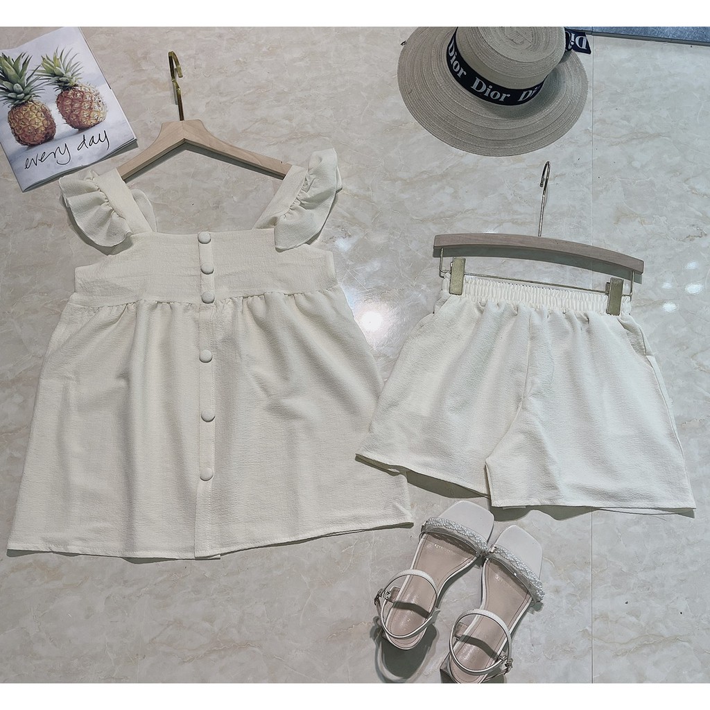 [Mã FAMARAL2 giảm 10K đơn 50K] Set Đũi Xốp 2 Dây Cánh Tiên Cúc Ngực Mix Quần Sooc
