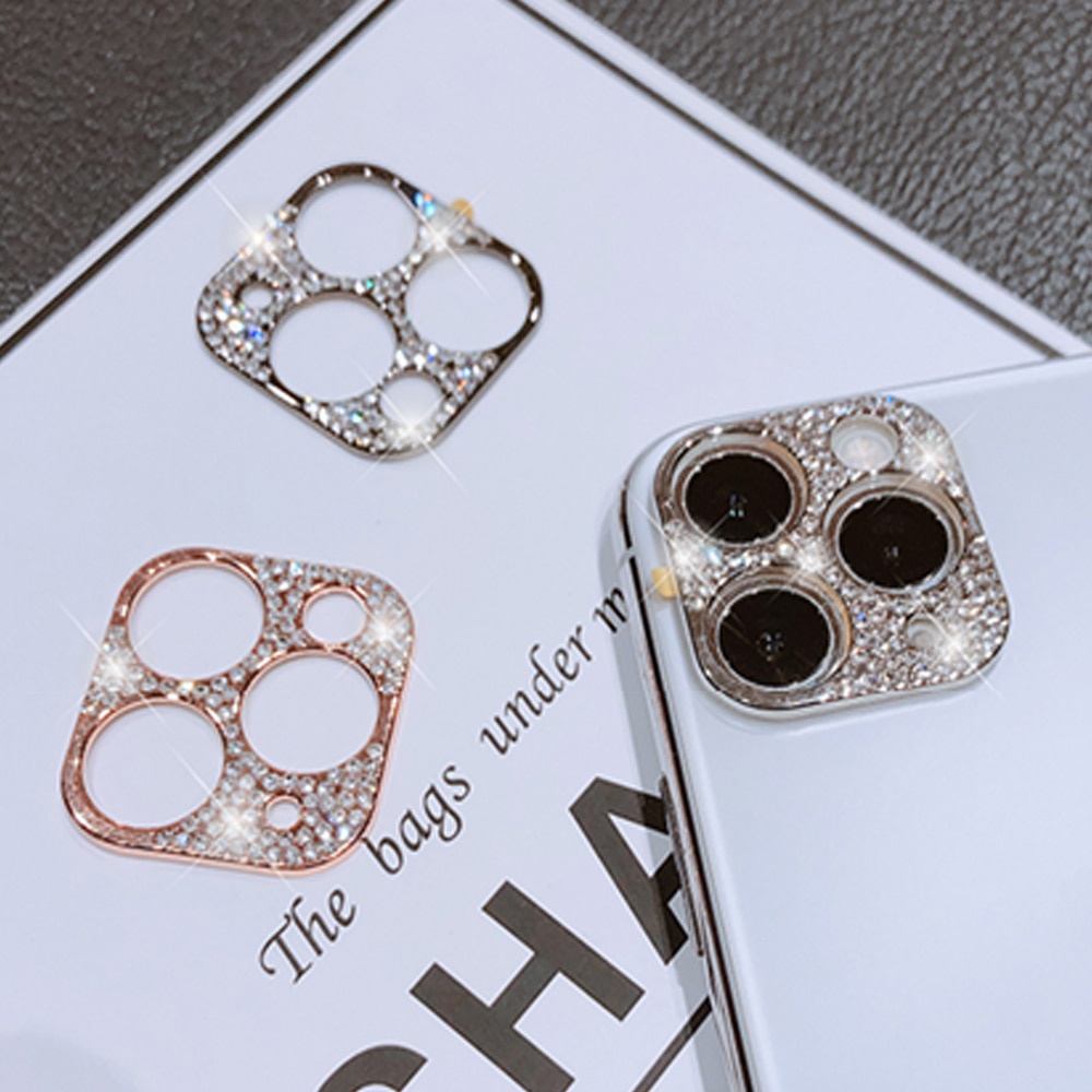 Miếng dán đính kim cương giả bảo vệ ống kính camera Cho iPhone 11 12 13 14 Pro Max