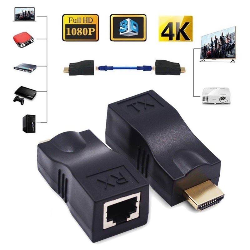 [SALE 10%] 4K HDMI Extender 30m - Bộ khuếch đại tín hiệu, nối dài HDMI 4K bằng dây mạng lan RJ45 30m