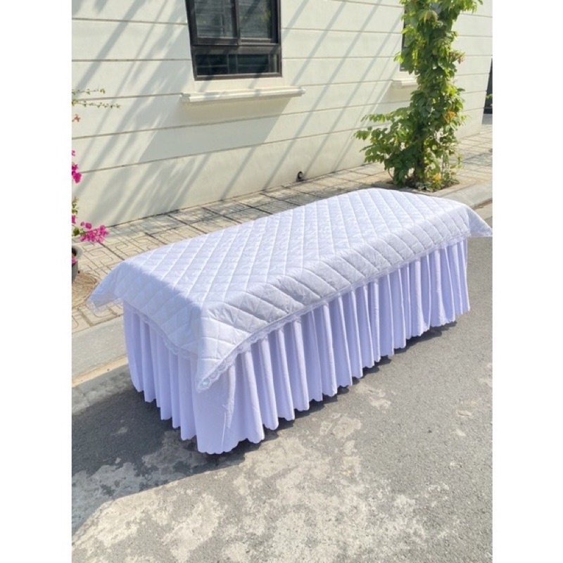 Tấm trải phủ giường spa lụa trần bông phối ren siêu xinh