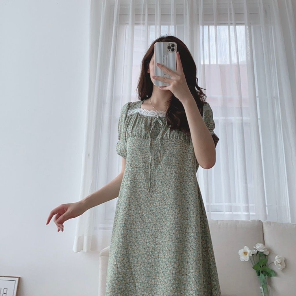 Váy bầu thời trang thiết kế M344 chất lụa hoa freesize từ 45 đến 70kg