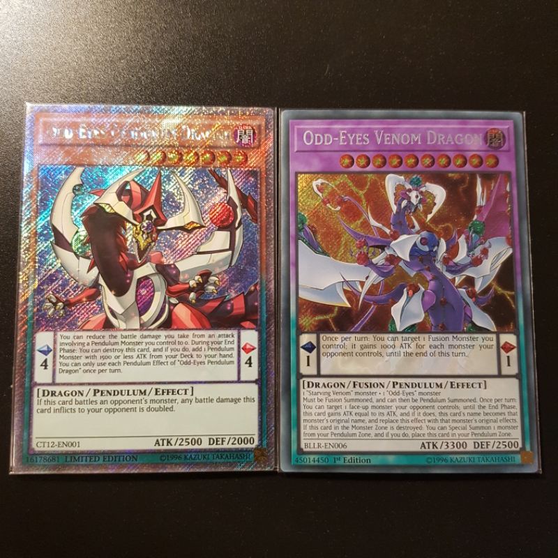 Lá bài x2 Odd-Eyes Venom Dragon - BLLR-EN006 -Odd-Eyes Pendulum Dragon - CT12-EN001 - PL Secret Rare Limited Edition