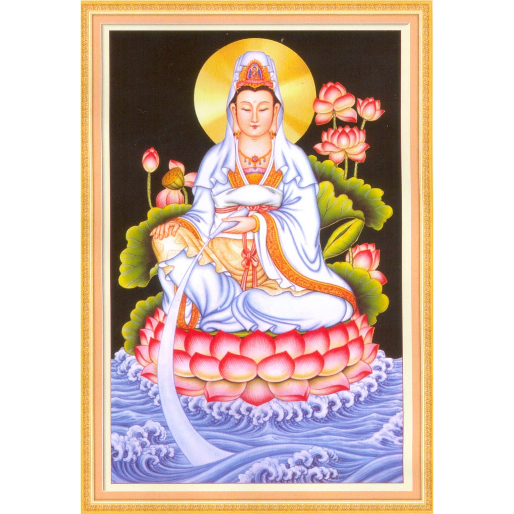 Tranh Thêu Chữ Thập 3D Quan Âm Ngồi Tòa Sen A963 (KHÁCH TỰ THÊU) KT:38X53CM