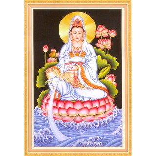 Tranh Thêu Chữ Thập 3D Quan Âm Ngồi Tòa Sen A963 (KHÁCH TỰ THÊU) KT:38X53CM