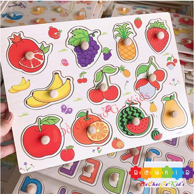 Đồ chơi gỗ - Đồ chơi bảng núm gỗ lắp ghép nhiều chủ đề cho bé