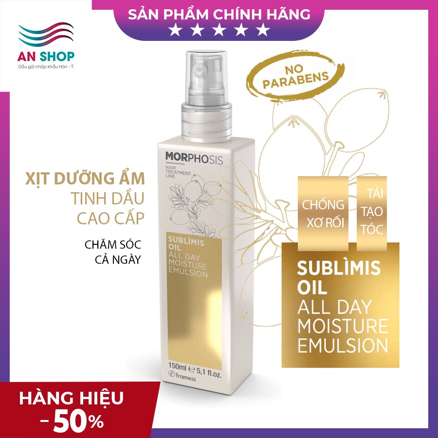 Xịt dưỡng tóc sịt ẩm phục hồi hư tổn khô xơ rối tinh chất chăm sóc tóc thơm mềm mượt nhẹ FRAMESI MOISTURE EMULSION 150ml