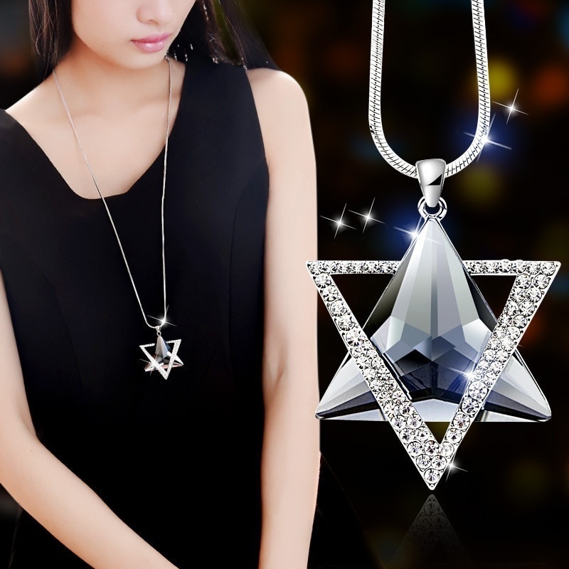 Dây chuyền mặt hình ngôi sao 6 cánh thông minh giác mạ bạc đính đá pha lê kim cương sang trọng cho nữ