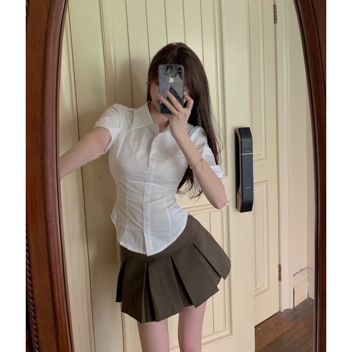 Áo Sơ Mi Trắng Nữ 🍊🍊 Sơ Mi Trắng Dáng Croptop Ôm Body SM006