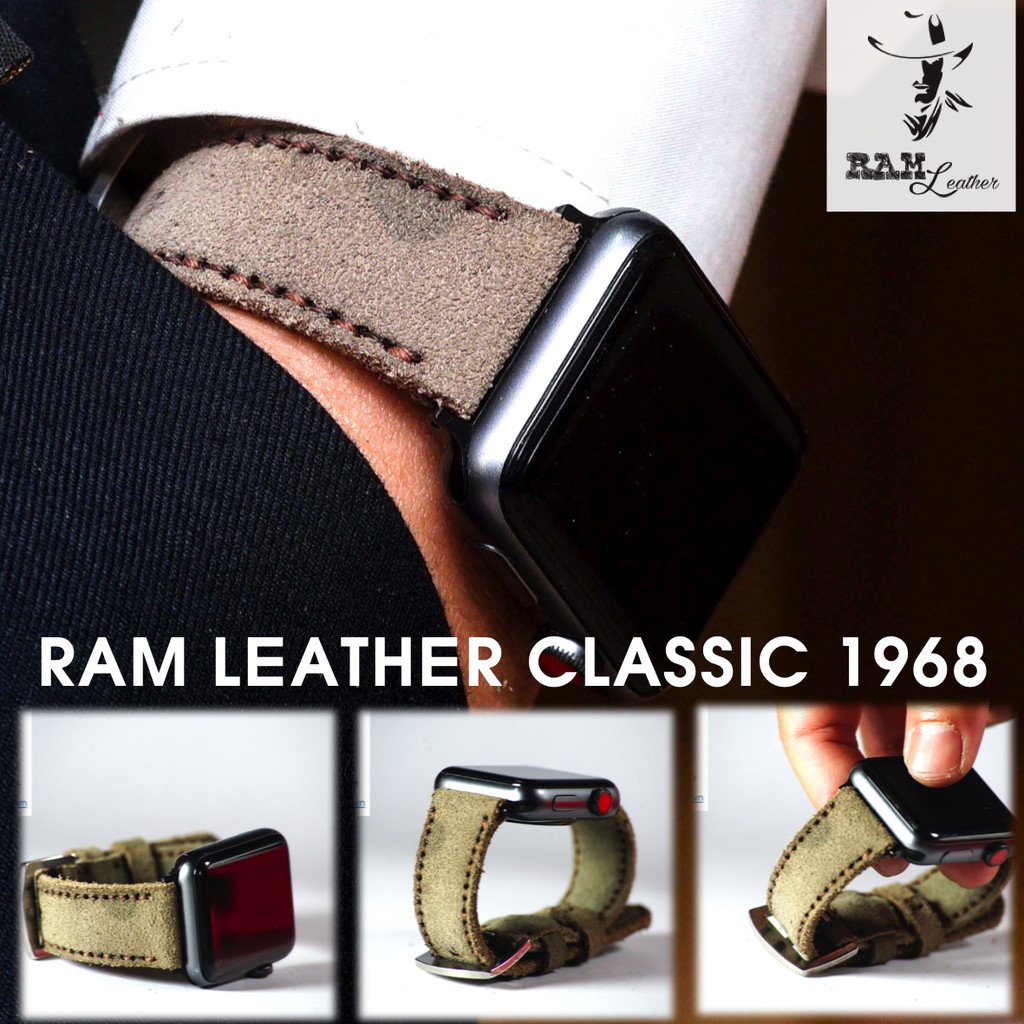 Dây đồng hồ da bò thật rằn ri quân đội handmade bền chắc cao cấp RAM Leather 1968 - tặng khóa chốt và cây thay dây
