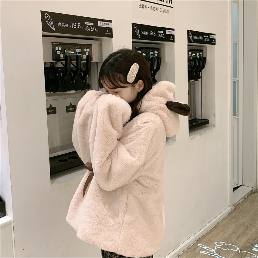 Áo Khoác Lông - Áo Gấu Buộc Dây Cute AKL01