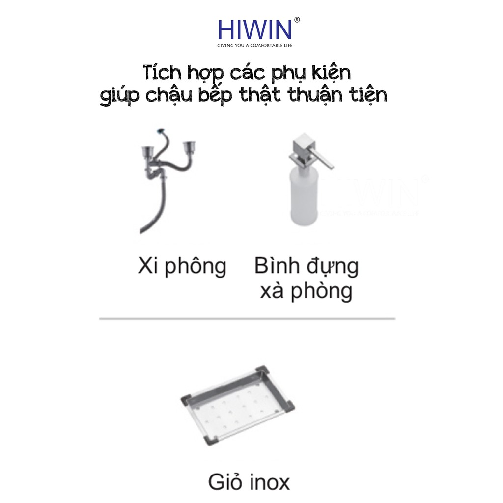 Chậu rửa bát 2 ngăn tích hợp khay đựng đồ Inox 304 Hiwin KS-8148