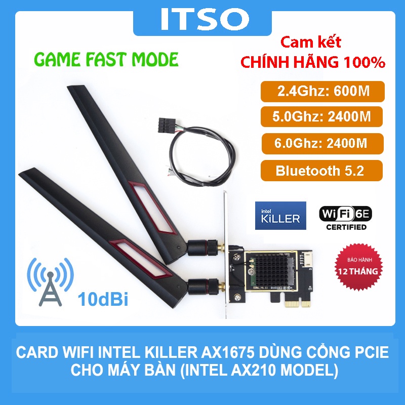 Card WIFI Intel AC 3168 7265 9260 AX200 AX210 có tản nhiệt cho máy bàn