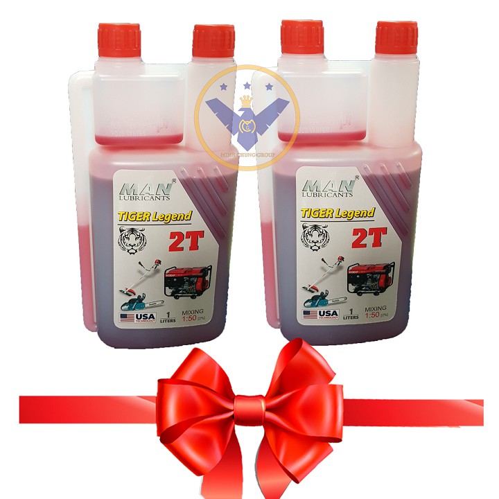 COMBO 2 bình nhớt 2 thì Man Tiger Legend 2T chính hãng lon 1L màu đỏ