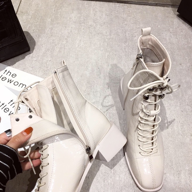 Bốt Nữ Cổ Cao cột dây dáng hàn cao 5cm da bóng mềm mịn | BigBuy360 - bigbuy360.vn