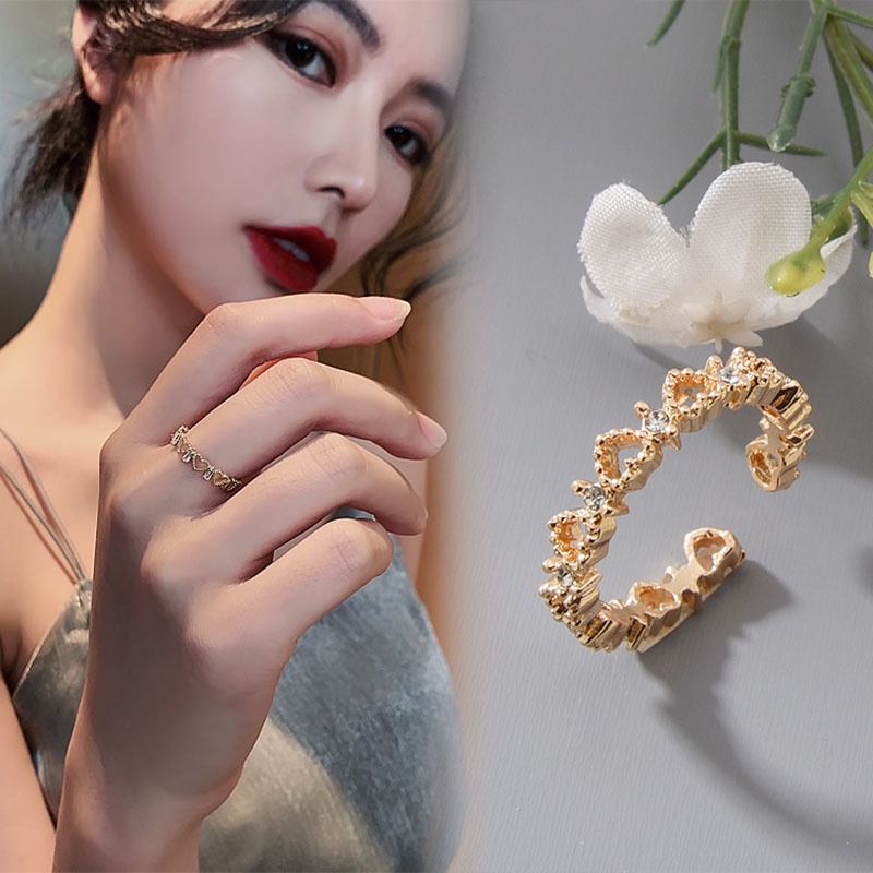 Nhẫn Hở Đính Đá Zircon Hình Trái Tim Có Thể Điều Chỉnh Thanh Lịch Cho Nữ