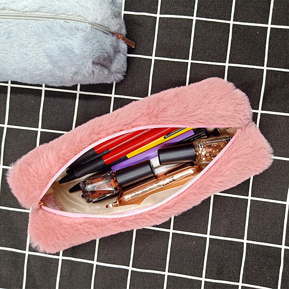 Hộp đựng bút chì và đồ trang điểm bằng vải lông có khóa kéo tiện lợi