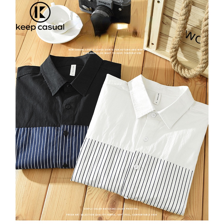 Áo Sơ Mi Nam Dài Tay Dáng Rộng Họa Tiết Kẻ Sọc Nhiều Màu Phong Cách Nhật Bản