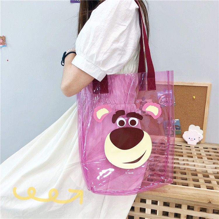 Túi đựng đồ trong suốt in hình gấu sức chứa lớn dành cho bạn nữ dùng khi đi du lịch Túi đeo vai