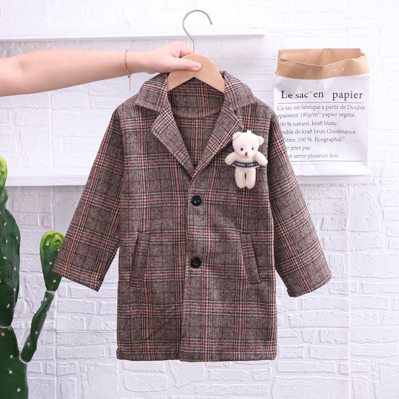 BEAR LEADER Áo Khoác Caro Tay Dài Phong Cách Hàn Quốc Thời Trang Xuân Thu Mới Cho Bé Trai 1-4 Tuổi