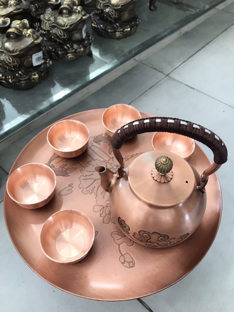 Bộ ấm chén đồng đỏ hàng kĩ