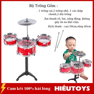 Bộ trống đồ chơi gồm 3 trống, 1 chập chenh ,2 dùi trống ,đồ chơi hướng nghiệp cho trẻ em