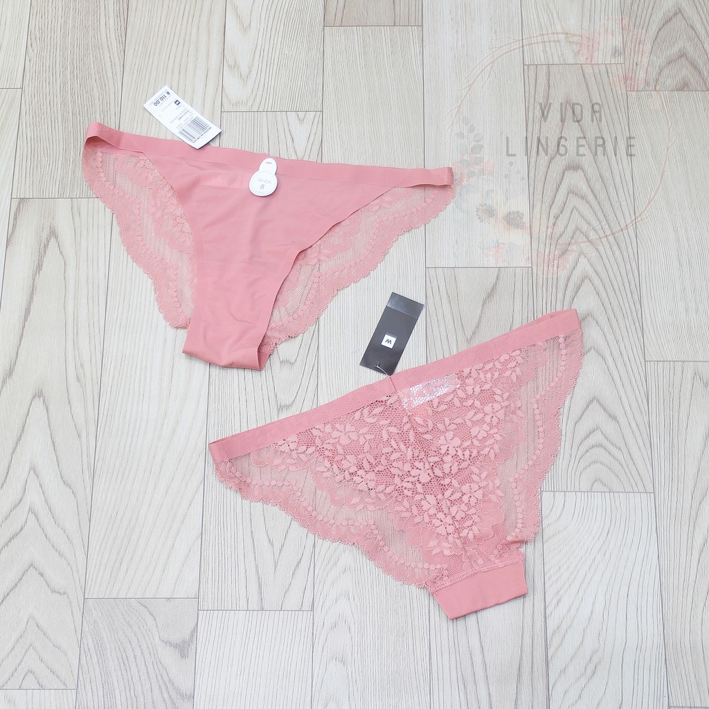 Quần lót không đường viền phối ren dáng tanga xuất dư