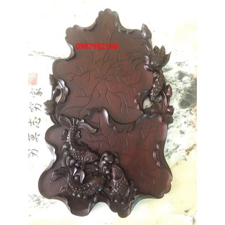 Khay trà gỗ gụ Cá chép chơi trăng
