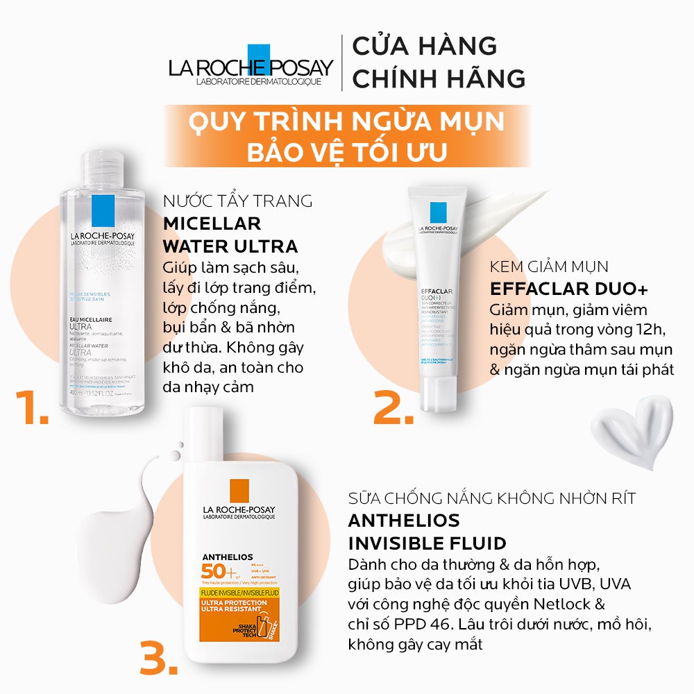 Kem chống nắng dạng sữa lỏng nhẹ không nhờn rít La Roche-Posay Anthelios Invisible Fluid SPF 50+ 50ml