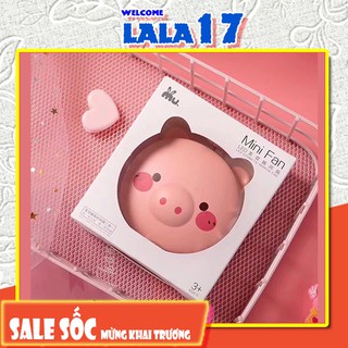 Quạt Mini Cầm Tay - Quạt Hình Con Heo 3 in 1 (Quạt + Gương + Đèn) Dễ thương - Lala17 Shop