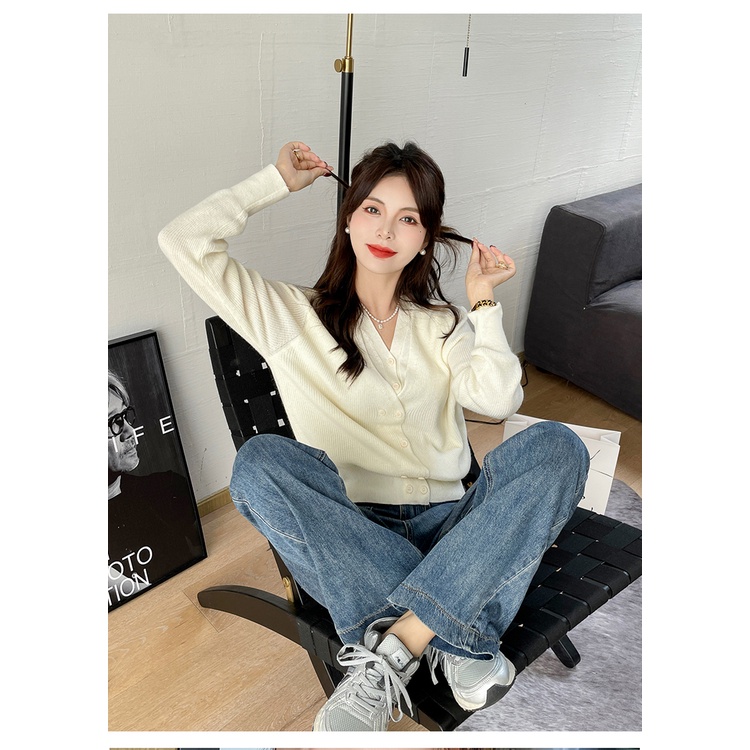 ZHELIHANGFEI Áo Sweater Dài Tay Cổ Chữ V Lưng Cao Phối Lớp Xinh Xắn Dành Cho Nữ