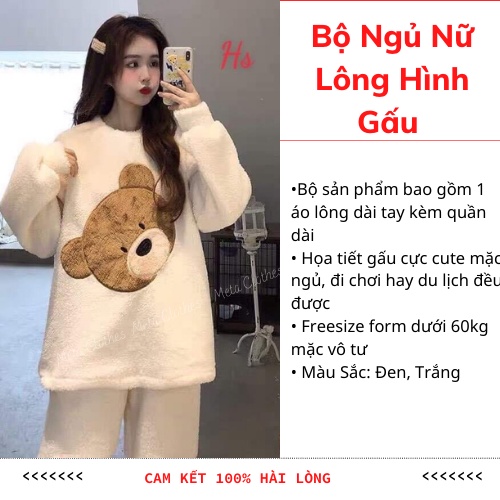 [RẺ VÔ ĐỊCH]Bộ Ngủ Nữ Lông Hình Gấu ,Họa Tiết Gấu Cực Cute Mặc Ngủ, Đi Chơi Hay Du Lịch Đều Được ,Aó Dài Tay Thêu Hình
