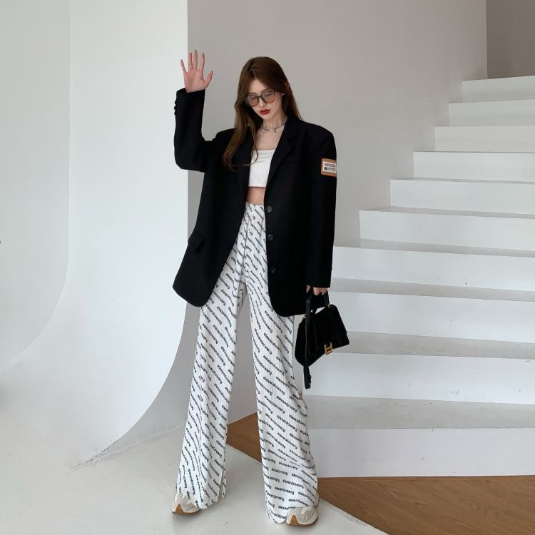 quần ống rộng Lưng Cao In Chữ Thời Trang Cho Nữ