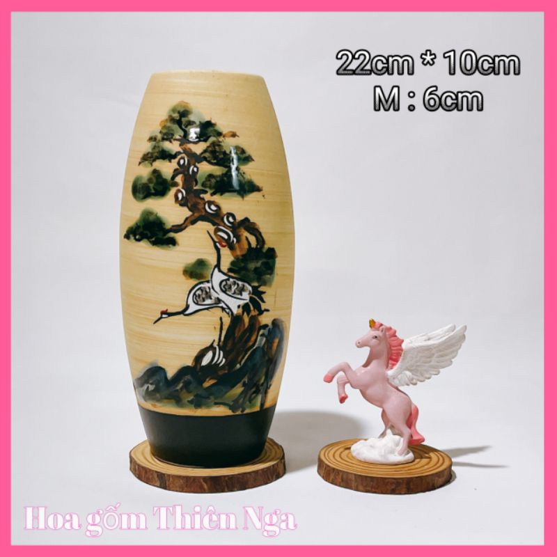 Lọ hoa gốm sứ men khô Bát Tràng cao 22cm - 12 họa tiết