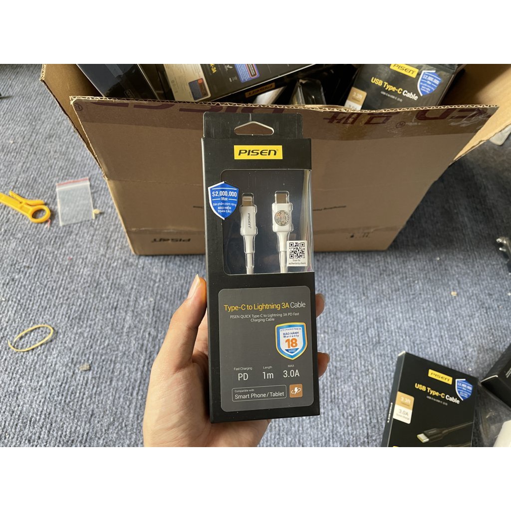 Cáp sạc Pisen Lightning cho điện thoại IPHONE Type C to Lightning chính hãng - Bảo hành 18 tháng