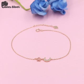 Lắc Chân Bạc Nữ Trăng Sao Chất Liệu Bạc Xi Hồng S925 Cao Cấp - Thương Hiệu Ganes Silver