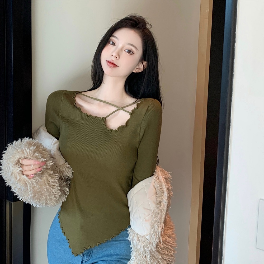 Áo dệt kim ZHELIHANGFEI tay dài thiết kế không cân xứng thời trang cho nữ