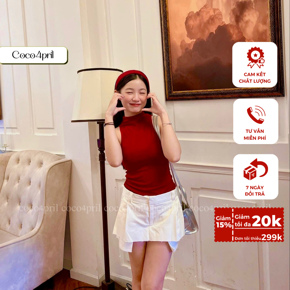 Áo thun nhũ ba lỗ cổ cao vạt bầu ôm body màu đỏ đi chơi đi cafe AT164