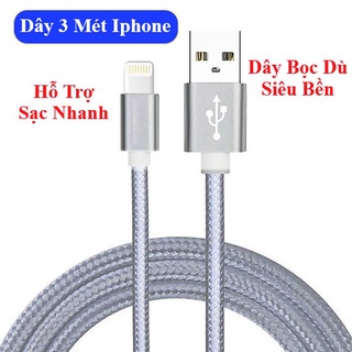 Dây sạc iphone 3m, dây sạc ip sạc nhanh bọc dù siêu bền dài 3 mét mystore247