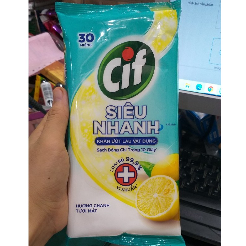 Khăn Ướt Lau Vật Dụng Cif Siêu Nhanh gói 30 miếng