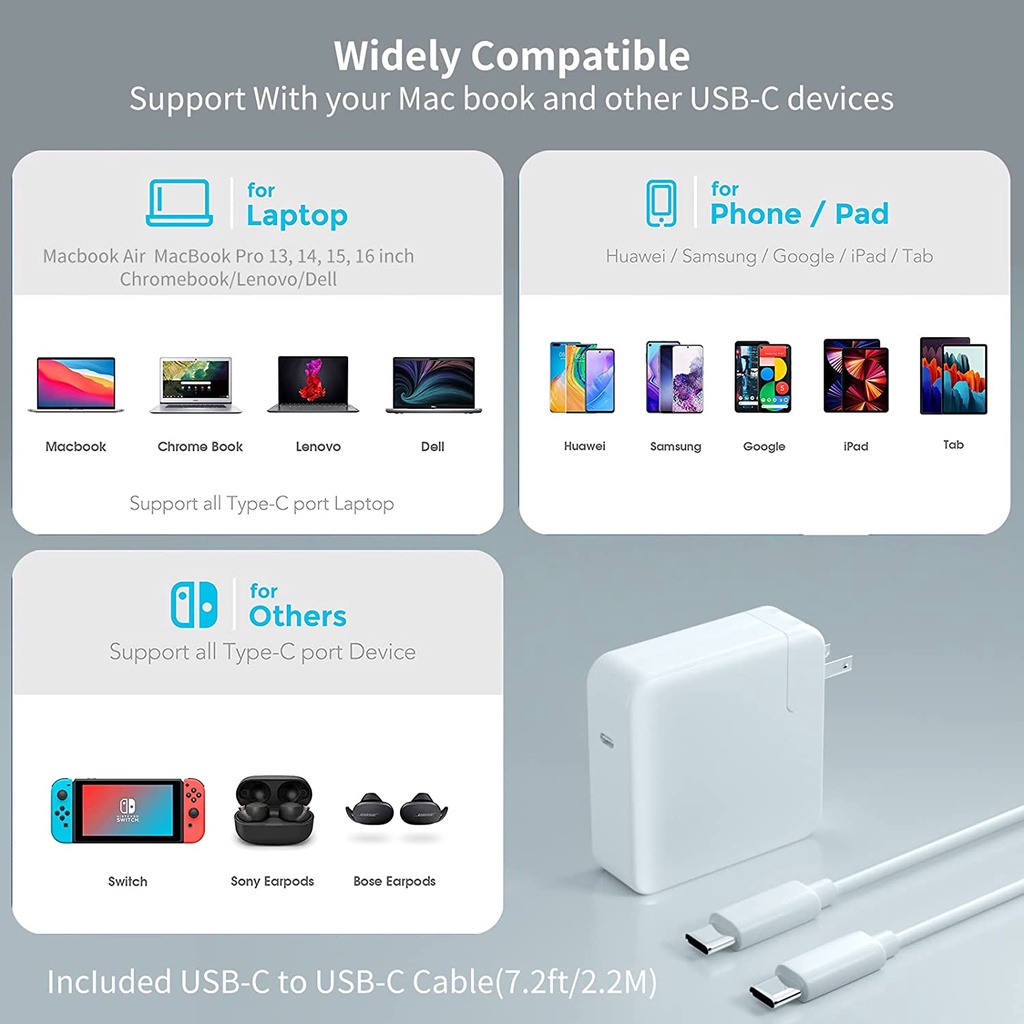 Bộ Sạc Nhanh 96W 87W 61W 30W Pro PD Cho Pro 16 15 13 inch USB C