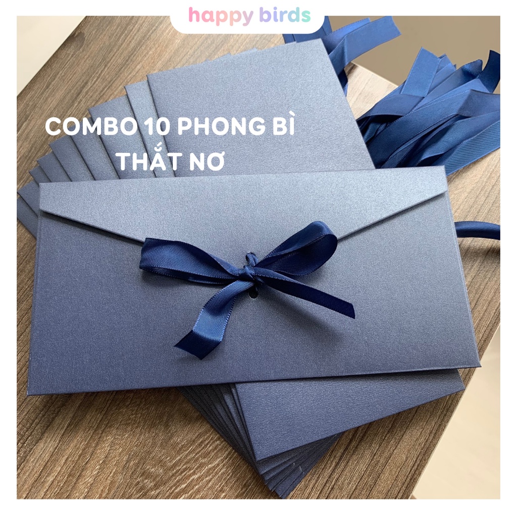 Phong bì combo 10 phong bì cưới 22x11cm bì thư buộc nơ sang trọng làm thiệp sinh nhật chúc mừng phong thư HappyBirds