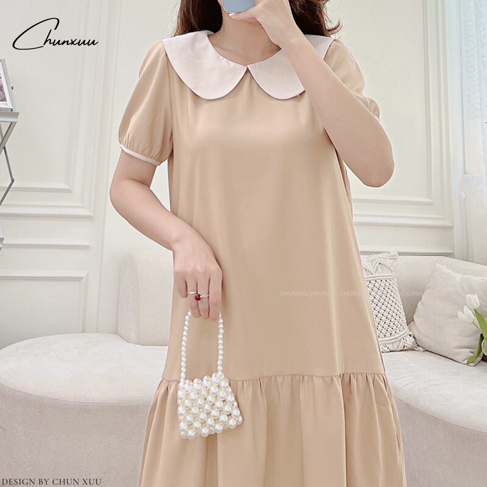 Váy nữ dáng suông thiết kế kiểu babydoll phối cổ sen thoải mái bánh bèo tiểu thư ChunXuu V11