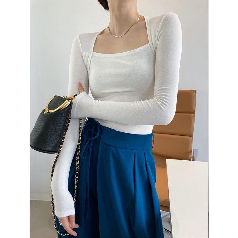 Áo thun COZOK dài tay cổ vuông phong cách Vintage